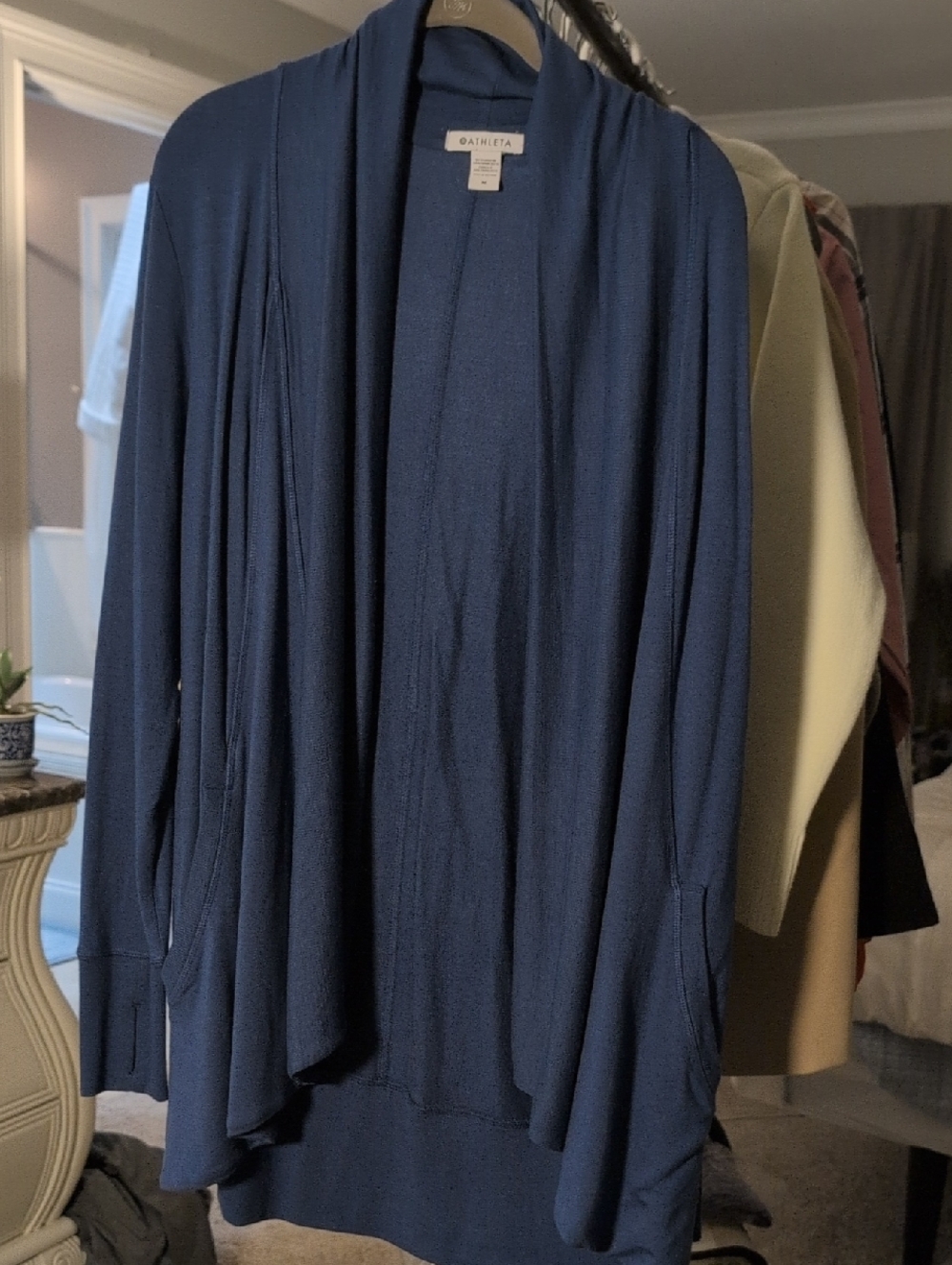 Athleta Blue Draped Open Cardigan